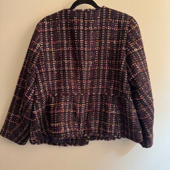 Talbots Midnight Sparkle Tweed Jacket Purple Button Front Long Sleeve Sz 16WP - Picture 5 of 7